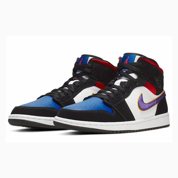 Black / Purple / Blue Nike Mid SE Rivals Basketball Shoes Men's Air Jordan 1 | JD-615YW