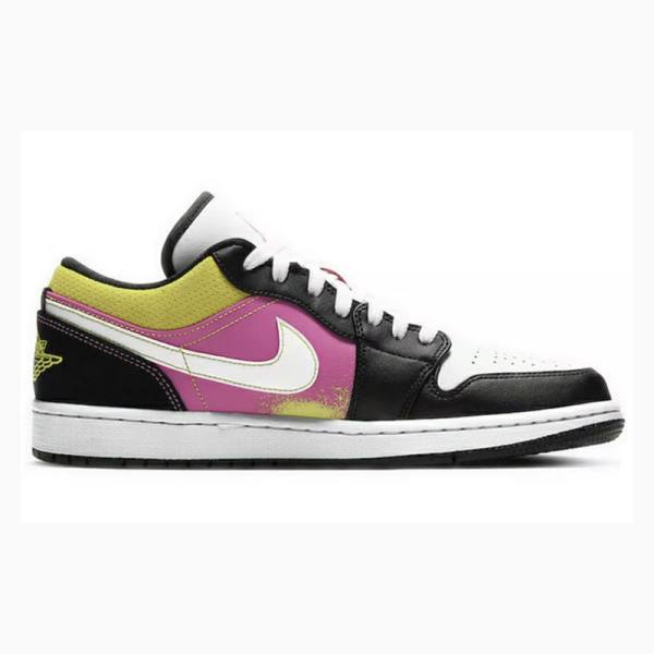 Black / Purple / Yellow Nike Low Spray Paint Sneakers Men's Air Jordan 1 | JD-084WX