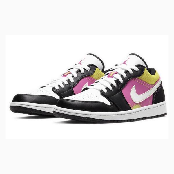 Black / Purple / Yellow Nike Low Spray Paint Sneakers Men's Air Jordan 1 | JD-084WX