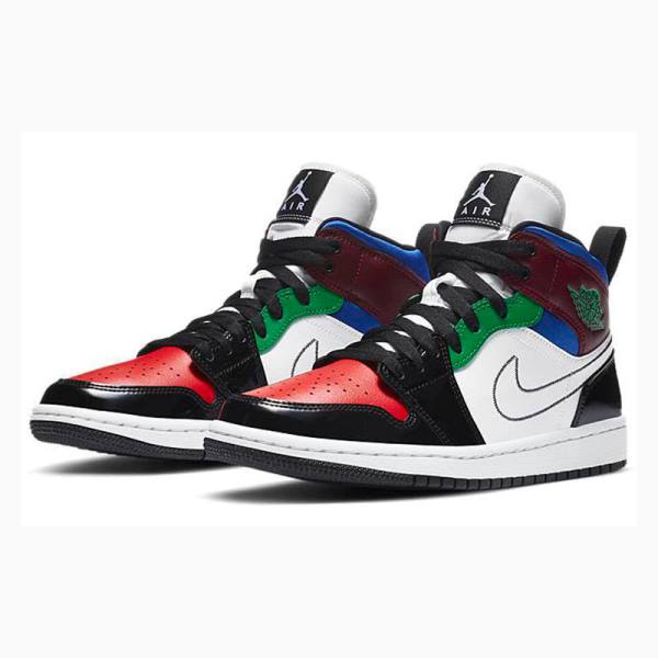 Black / Red / Green / Blue Nike Mid SE Multi-Color Basketball Shoes Women's Air Jordan 1 | JD-235GF