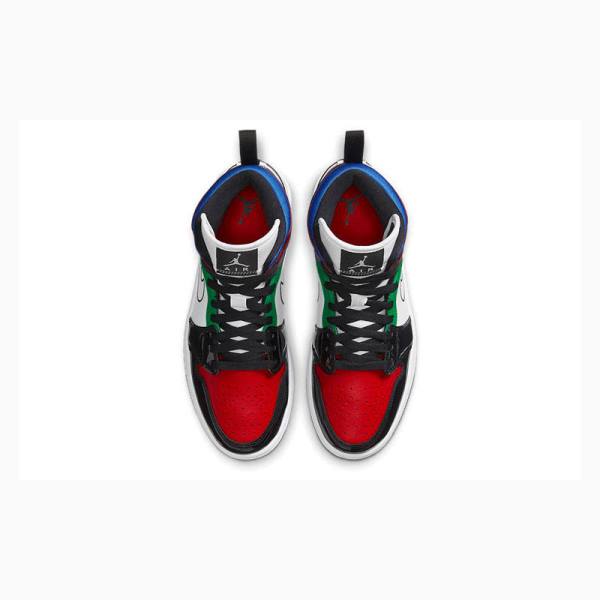 Black / Red / Green / Blue Nike Mid SE Multi-Color Basketball Shoes Women's Air Jordan 1 | JD-235GF