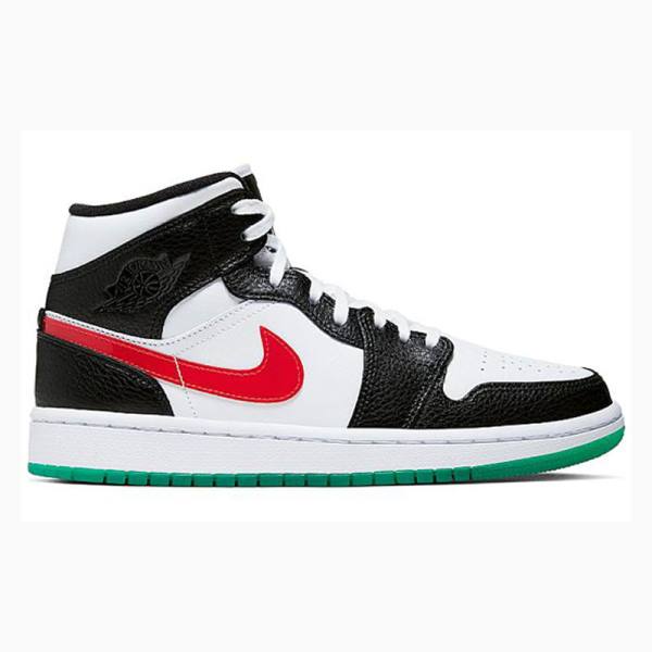 Black / Red / Green Nike Mid Alternate Swooshes Basketball Shoes Women's Air Jordan 1 | JD-623CB