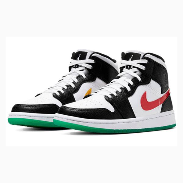 Black / Red / Green Nike Mid Alternate Swooshes Basketball Shoes Women's Air Jordan 1 | JD-623CB