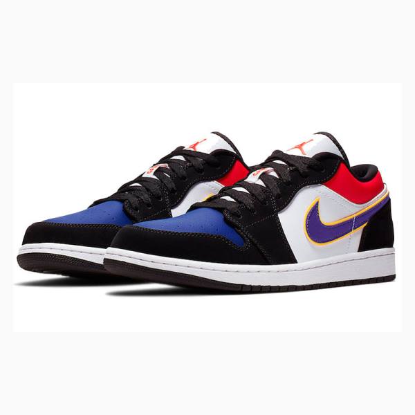 Black / Red Nike Low Lakers Top 3 Sneakers Men's Air Jordan 1 | JD-745OR