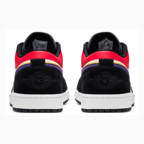 Black / Red Nike Low Lakers Top 3 Sneakers Men's Air Jordan 1 | JD-745OR