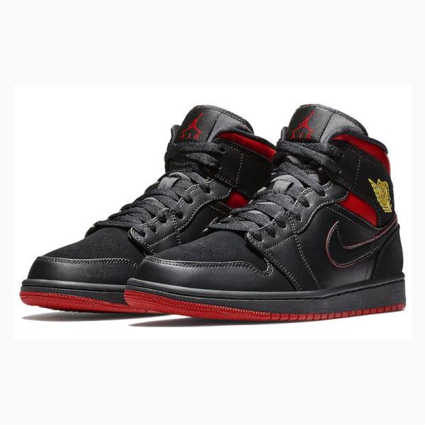 Black / Red Nike Mid Basketball Shoes Men's Air Jordan 1 | JD-724ZJ