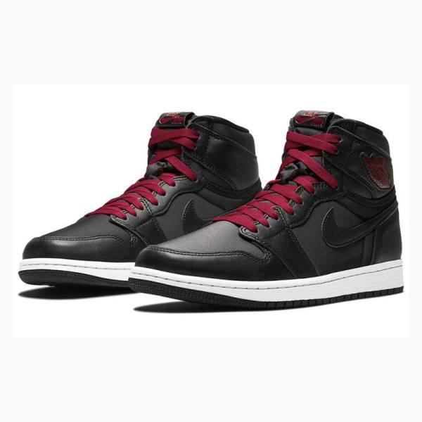 Black / Red Nike Retro High OG Satin Gym Basketball Shoes Men's Air Jordan 1 | JD-316EP