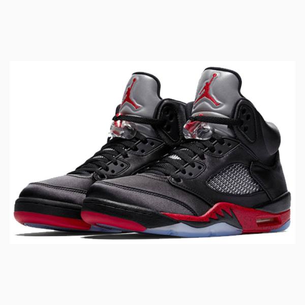 Black / Red Nike Retro Satin Bred Basketball Shoes Men's Air Jordan 5 | JD-283MT