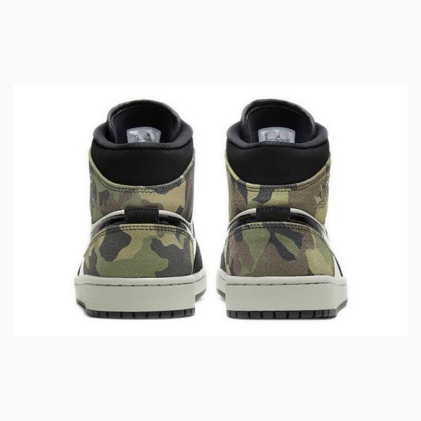 Black / White / Green Nike Mid Camo Basketball Shoes Men's Air Jordan 1 | JD-715RN