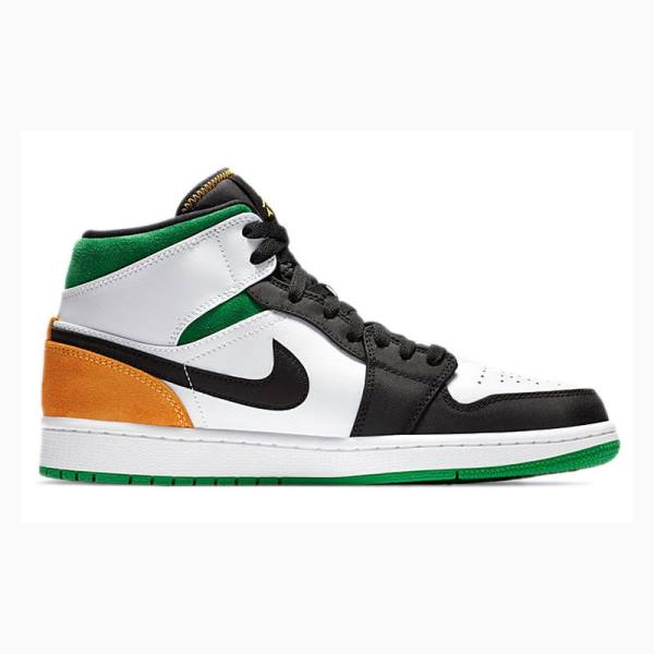 Black / White / Green Nike Mid SE Oakland Basketball Shoes Men's Air Jordan 1 | JD-253VR