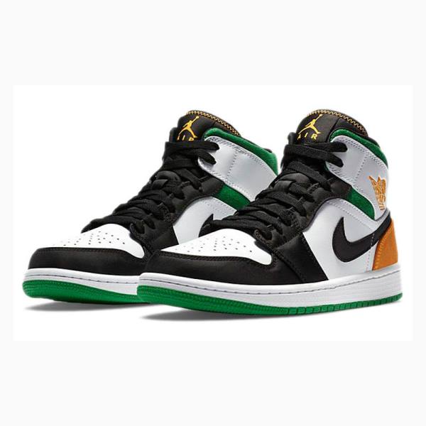 Black / White / Green Nike Mid SE Oakland Basketball Shoes Men's Air Jordan 1 | JD-253VR