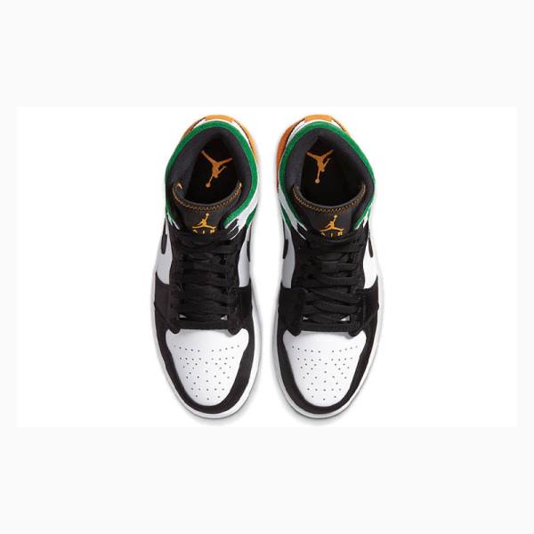 Black / White / Green Nike Mid SE Oakland Basketball Shoes Men's Air Jordan 1 | JD-253VR