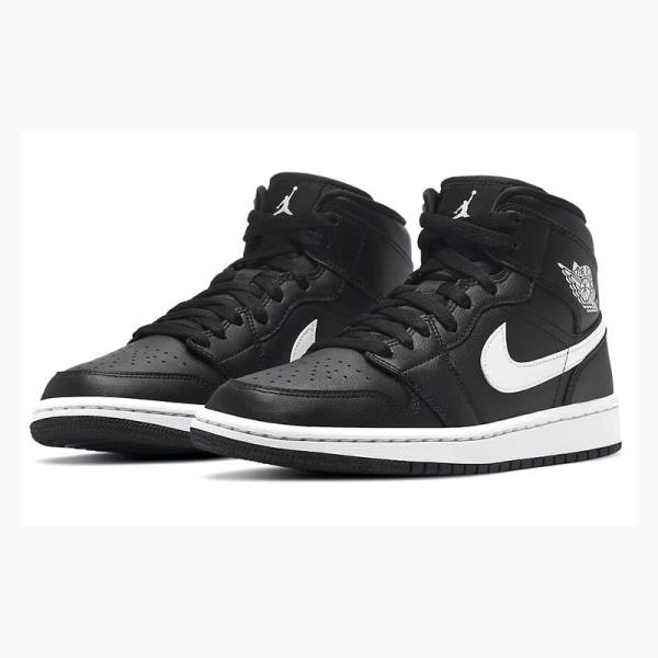 Black / White Nike Mid Basketball Shoes Women's Air Jordan 1 | JD-987BN