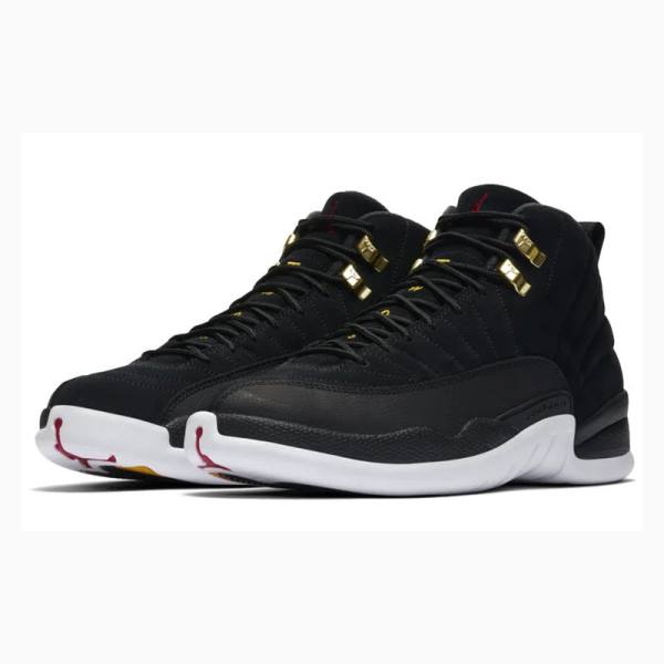 Black / White Nike Retro Reverse Taxi Basketball Shoes Men's Air Jordan 12 | JD-981EK