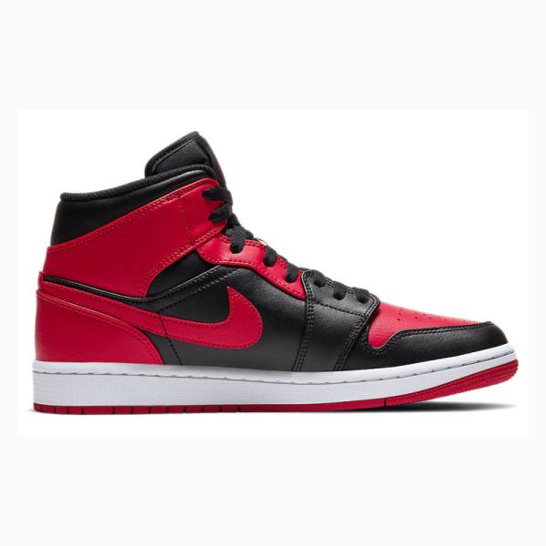 Black / White / Red Nike Mid Bred Banned Basketball Shoes Men's Air Jordan 1 | JD-731JX