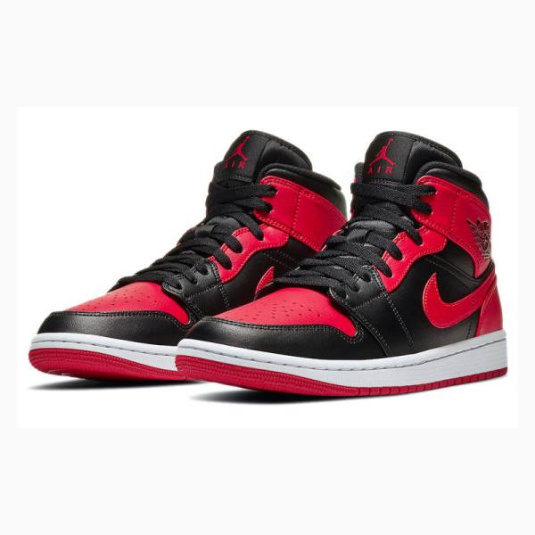 Black / White / Red Nike Mid Bred Banned Basketball Shoes Men's Air Jordan 1 | JD-731JX