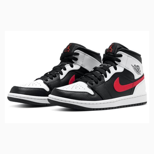 Black / White / Red Nike Mid Chile Basketball Shoes Men's Air Jordan 1 | JD-328VY