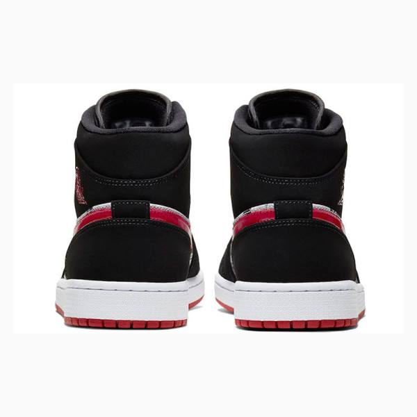 Black / White / Red Nike Mid SE Newspaper Air Times Basketball Shoes Men's Air Jordan 1 | JD-649AH