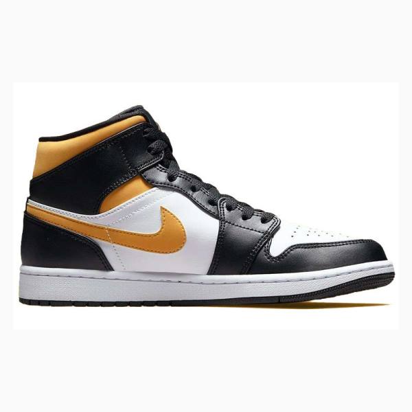 Black / White / Yellow Nike Mid Pollen Basketball Shoes Men's Air Jordan 1 | JD-801OG