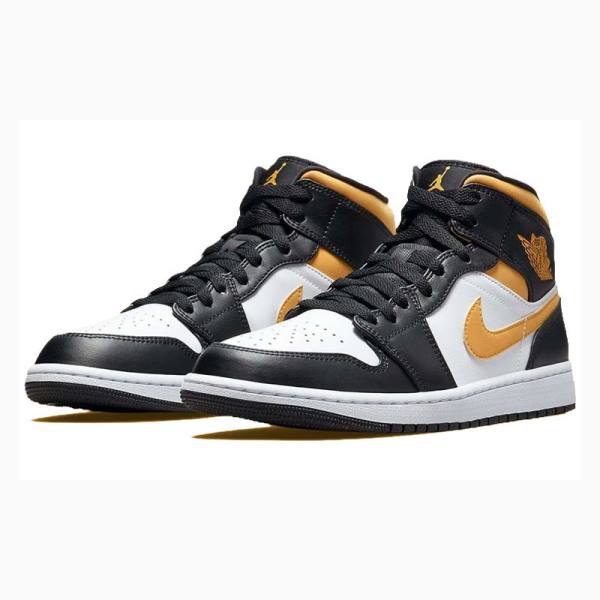 Black / White / Yellow Nike Mid Pollen Basketball Shoes Men's Air Jordan 1 | JD-801OG