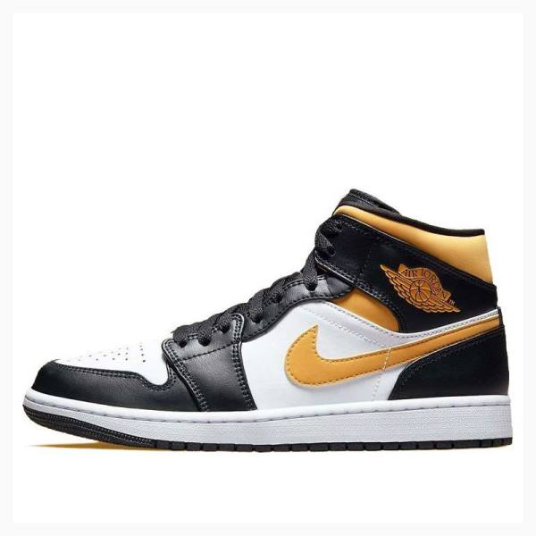 Black / White / Yellow Nike Mid Pollen Basketball Shoes Men\'s Air Jordan 1 | JD-801OG