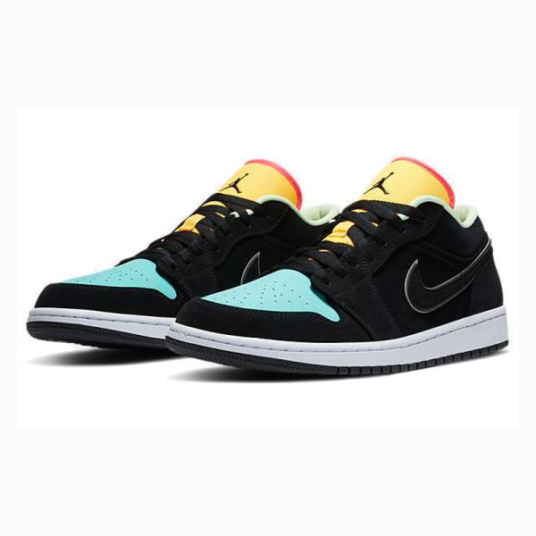 Black / Yellow / Green Nike Low SE Sneakers Men's Air Jordan 1 | JD-382YR