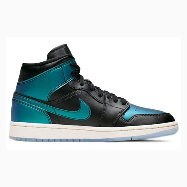 Blue / Black Nike Mid Iridescent Basketball Shoes Women's Air Jordan 1 | JD-439ZO