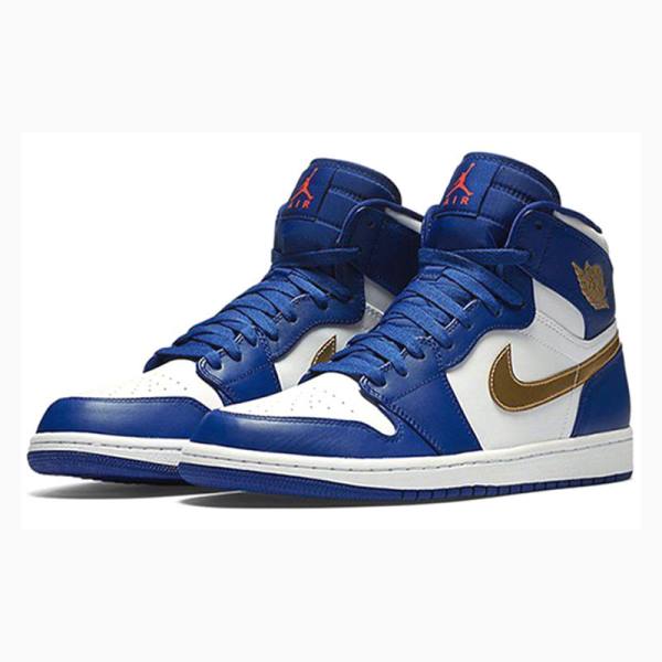 Blue / Gold Nike Retro High Olympic Metal Basketball Shoes Men's Air Jordan 1 | JD-857BW