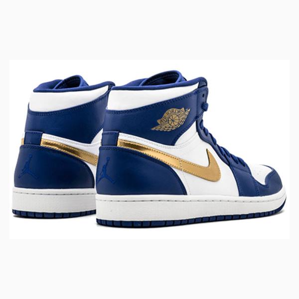 Blue / Gold Nike Retro High Olympic Metal Basketball Shoes Men's Air Jordan 1 | JD-857BW