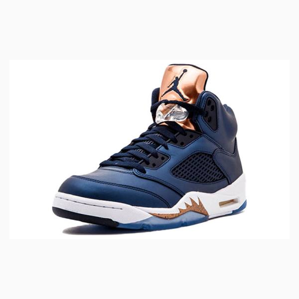 Blue Nike Retro Bronze Basketball Shoes Men's Air Jordan 5 | JD-437EB