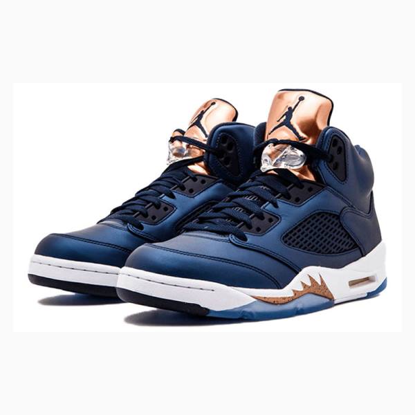 Blue Nike Retro Bronze Basketball Shoes Men's Air Jordan 5 | JD-437EB