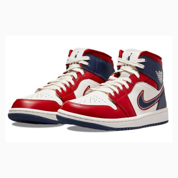 Blue / Red Nike Mid Basketball Shoes Women's Air Jordan 1 | JD-823PM