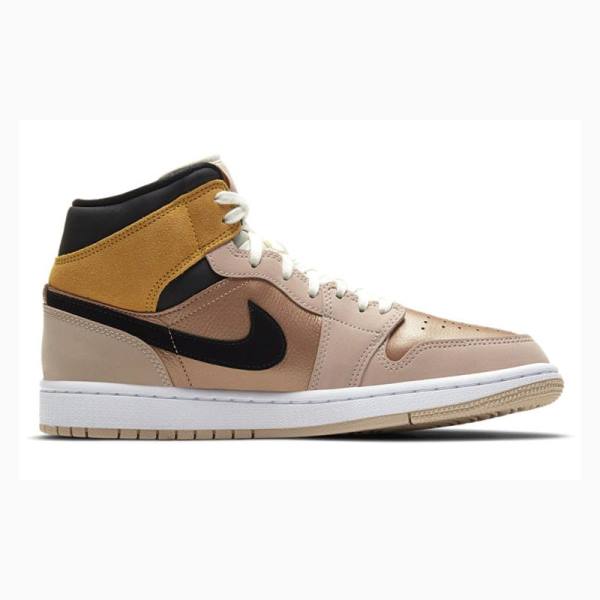 Brown / Gold Nike Mid SE Particle Basketball Shoes Women's Air Jordan 1 | JD-562GA