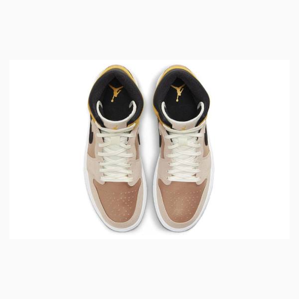 Brown / Gold Nike Mid SE Particle Basketball Shoes Women's Air Jordan 1 | JD-562GA