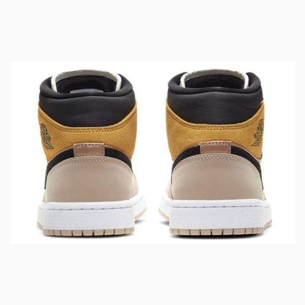 Brown / Gold Nike Mid SE Particle Basketball Shoes Women's Air Jordan 1 | JD-562GA