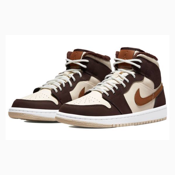 Brown Nike Mid Brown Basalt Oatmeal Basketball Shoes Women's Air Jordan 1 | JD-742PF