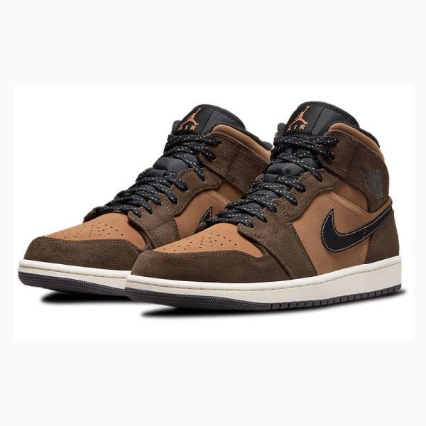 Brown Nike Mid SE Dark Chocolate Basketball Shoes Men's Air Jordan 1 | JD-836UZ