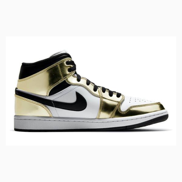 Gold / Black Nike Mid SE 'Metallic Gold' Basketball Shoes Men's Air Jordan 1 | JD-314VQ