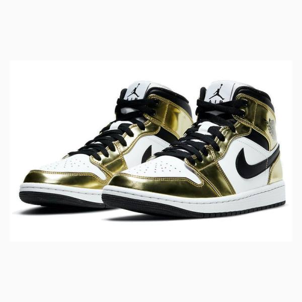 Gold / Black Nike Mid SE 'Metallic Gold' Basketball Shoes Men's Air Jordan 1 | JD-314VQ