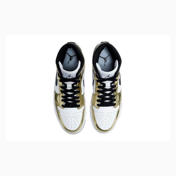 Gold / Black Nike Mid SE 'Metallic Gold' Basketball Shoes Men's Air Jordan 1 | JD-314VQ