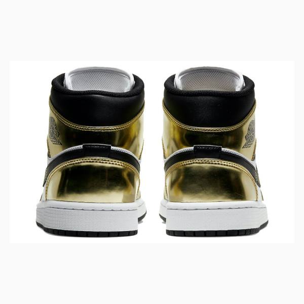 Gold / Black Nike Mid SE 'Metallic Gold' Basketball Shoes Men's Air Jordan 1 | JD-314VQ