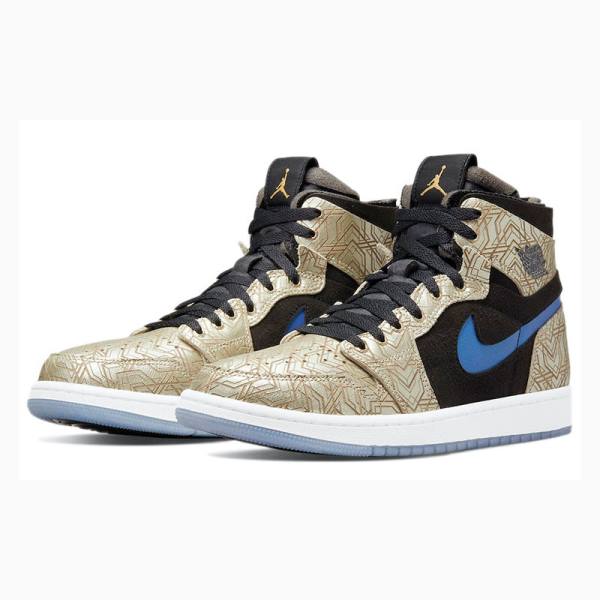 Gold / Black Nike Zoom CMFT Laser Basketball Shoes Men's Air Jordan 1 | JD-069DN