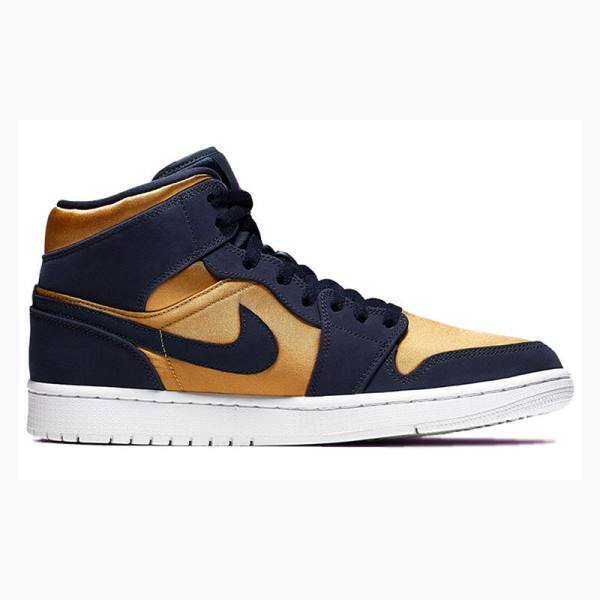 Gold / Navy Nike Mid SE Obsidian Basketball Shoes Men's Air Jordan 1 | JD-691HG