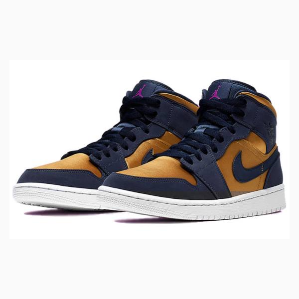 Gold / Navy Nike Mid SE Obsidian Basketball Shoes Men's Air Jordan 1 | JD-691HG