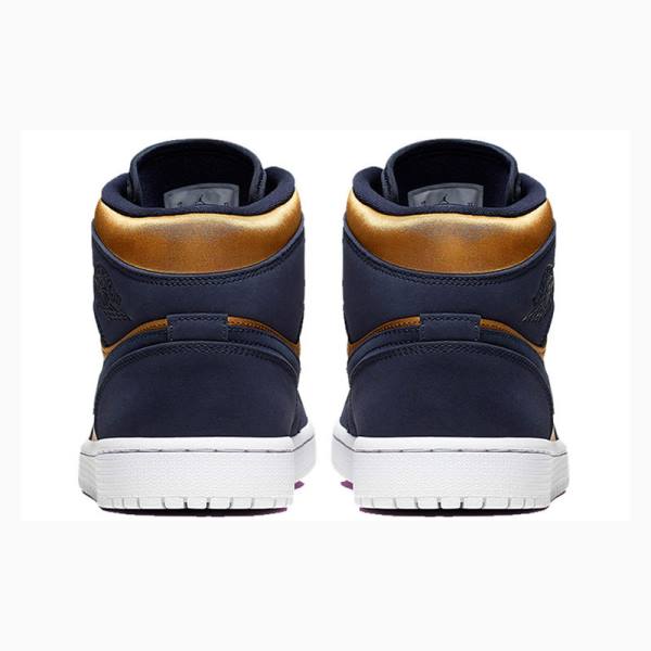 Gold / Navy Nike Mid SE Obsidian Basketball Shoes Men's Air Jordan 1 | JD-691HG