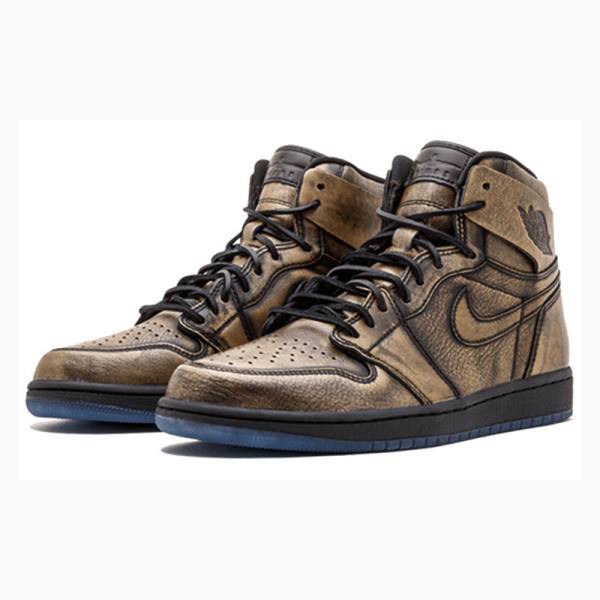 Gold Nike Retro High OG Wings Basketball Shoes Men's Air Jordan 1 | JD-603BK