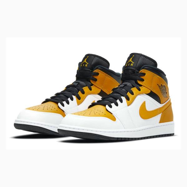 Gold / White Nike Mid Basketball Shoes Men's Air Jordan 1 | JD-107TB