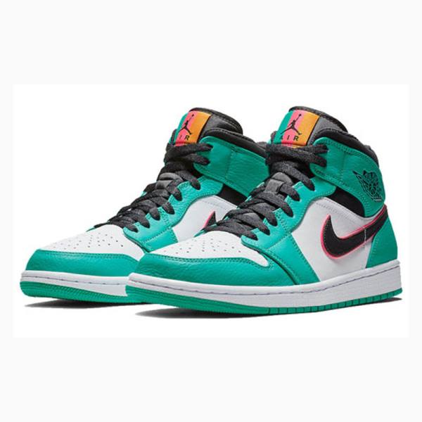 Green / Black Nike Mid SE South Beach Basketball Shoes Men's Air Jordan 1 | JD-701FZ