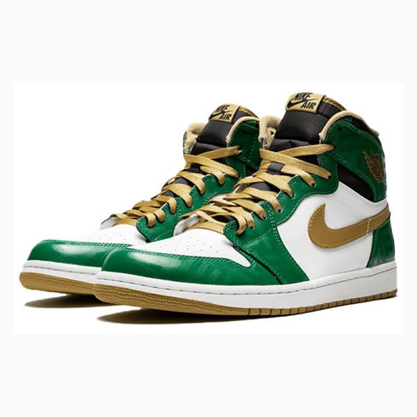 Green / Gold Nike Retro High OG SVSM Basketball Shoes Men's Air Jordan 1 | JD-509YX