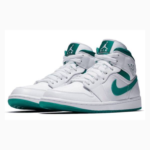 Green / White Nike Mid Basketball Shoes Men's Air Jordan 1 | JD-518TK